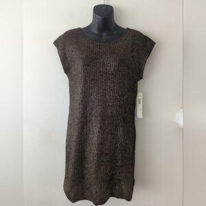 NWT DKNYC Black and gold metallic 100% wool knit mini dress size large Y2K style